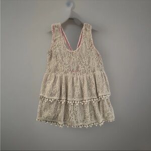 Free People Boho Cream Lace Tiered Pom Pom Tank Top Size Medium